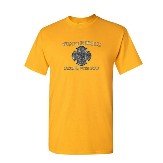 Tee Hunt We The People Stand with You T-Shirt Firefighter Fire and Rescue Mens Shirt, Yellow, XX-Large