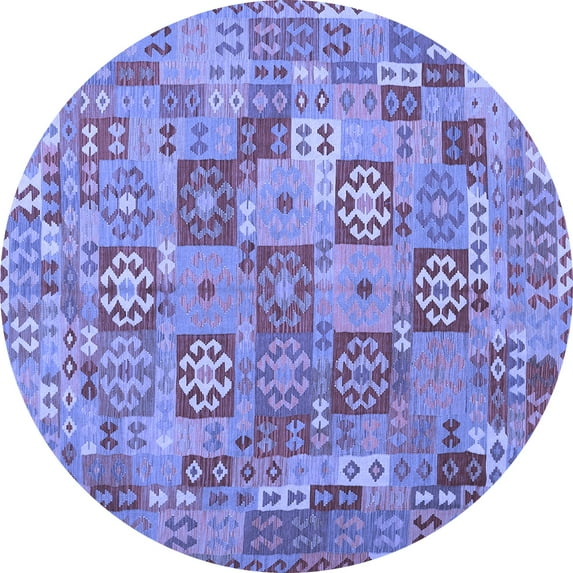 Ahgly Company Machine Washable Indoor Round Southwestern Blue Country Area Rugs, 4' Round