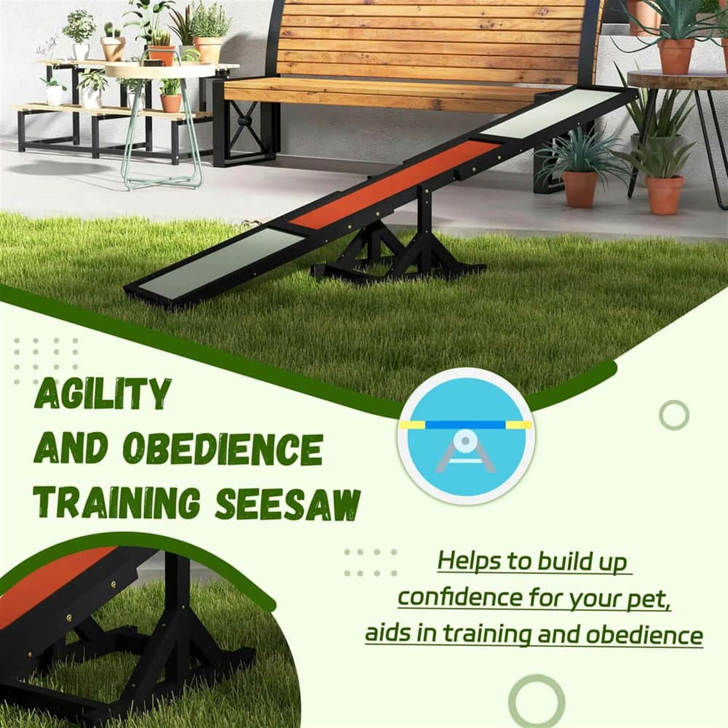 resenkos 70" Wooden Dog Seesaw for Training, Exercise, Pet Agility Equipment, Sturdy Playset, Black