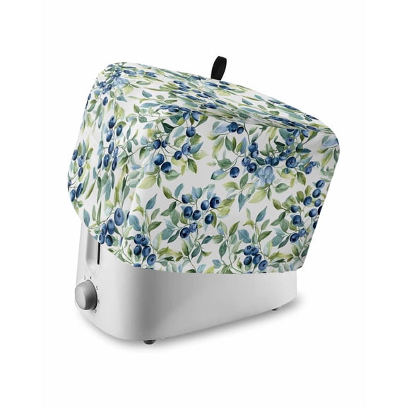 Blueberrys Leaves Toaster Cover 4 Slice, Large Kitchen Appliance Covers, Country Green Botanical Plants Toaster Oven Cover with Loop, Bread Machine Cover Polyester Dust Cover Protection