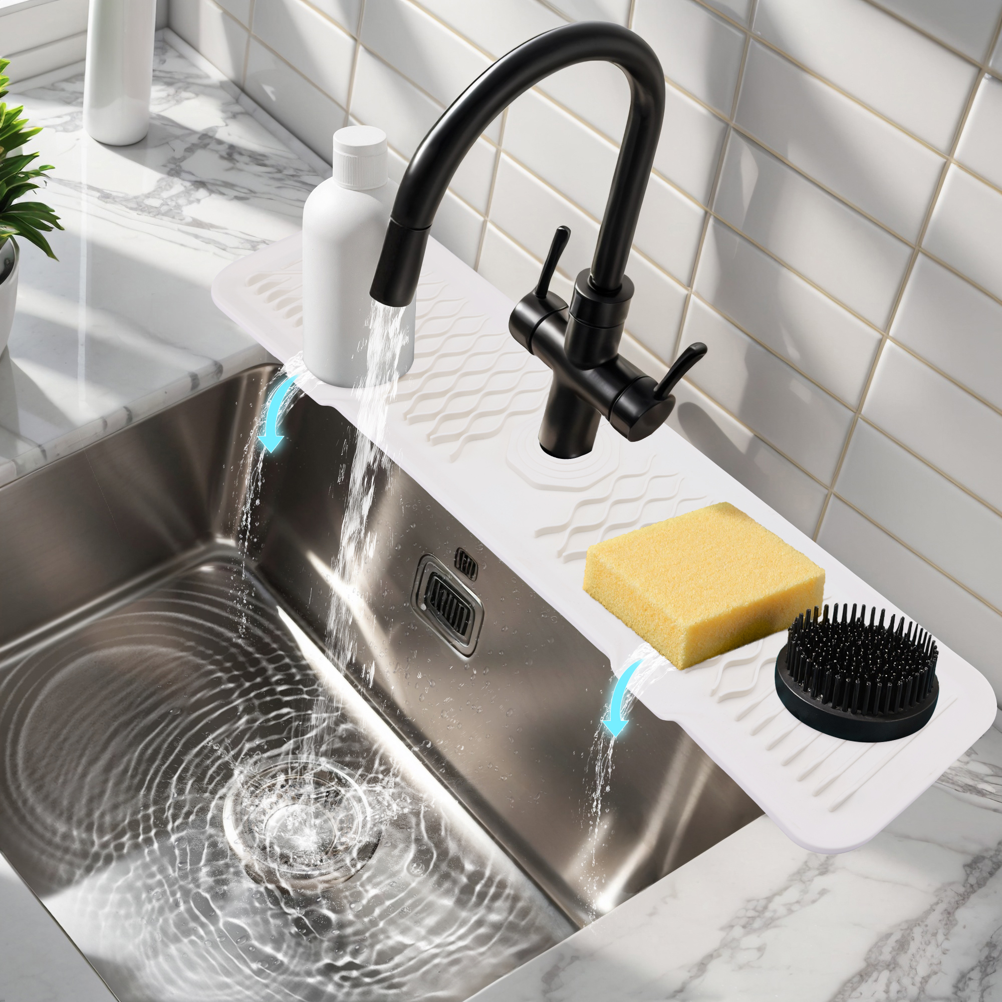 Longer Faucet Mat for Kitchen Sink Splash Guard, Kitchen Sink Mat,  Kitchen Sink Splash Guard, Kitchen Sink Area Behind Faucet Mat Beige 24.0*5.7 inch