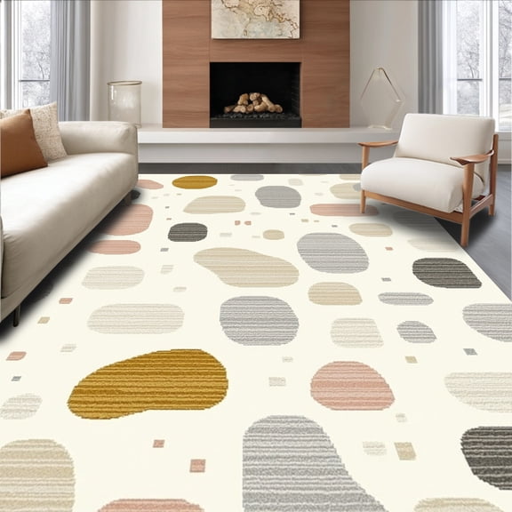 ODIKA 4' x 6' Machine Washable Non-Slip Area Rug, Contemporary pebbles High Traffic Rug, Beige, 127053