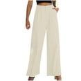 thumbnail image 2 of CLOISE Women's Wide Leg Pants Casual Pant Casual Wide Leg Pants Mid Rise Stretchy Wide Leg Pants Elastic Waist Comfy Palazzo Pants Pull On Wide Leg Pants Lightweight Straight Leg Pants Beige, 2 of 6