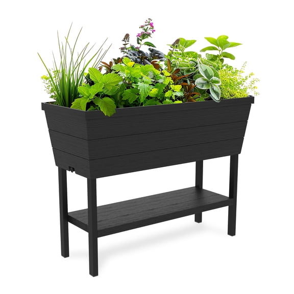 Keter Urban Bloomer 32" x 15" x 31" Durable Resin Raised Garden Bed with Self-Watering and Drainage System Kit, Gray