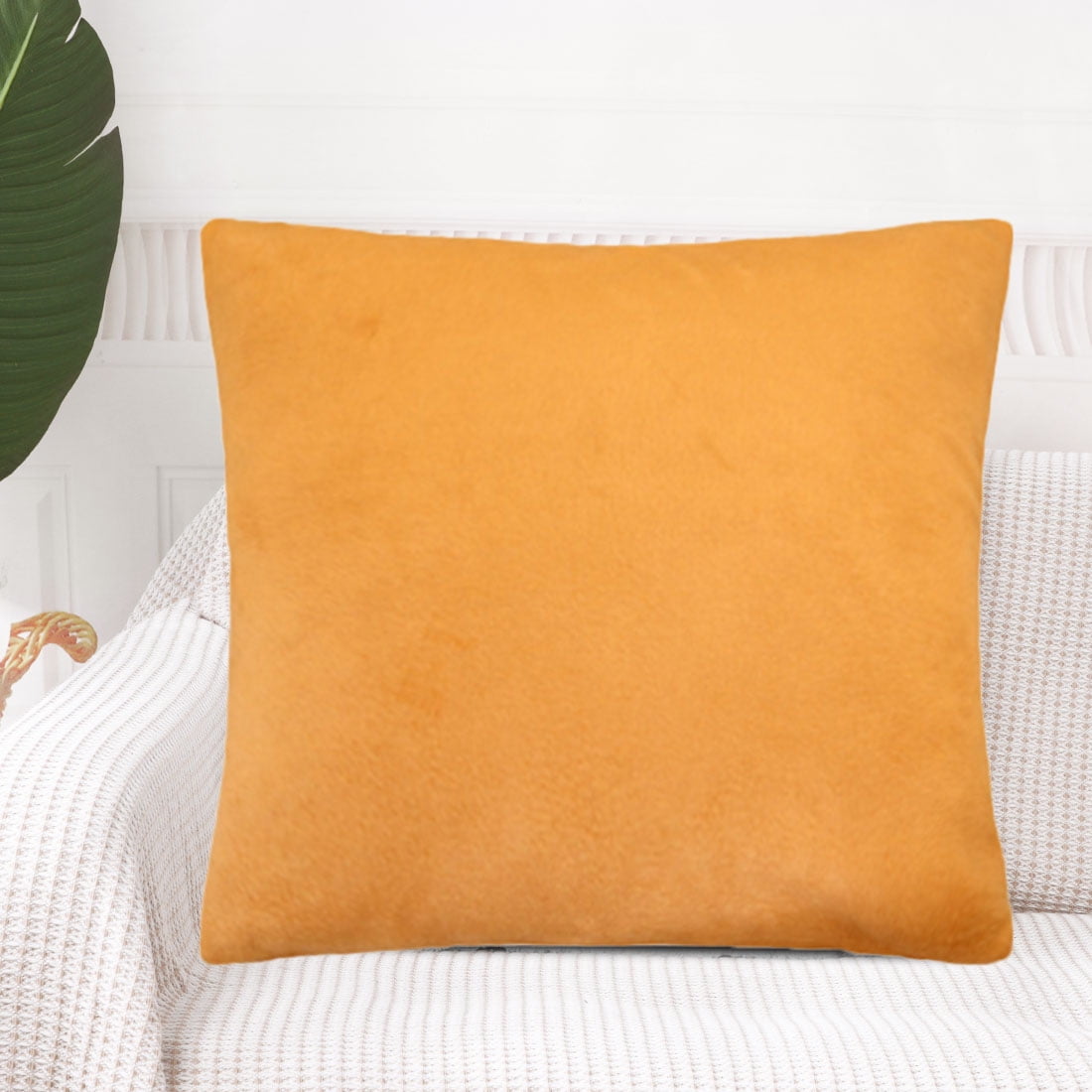 Unique Bargains Solid Velvet Soft Square 80/20 Viscose Throw Pillow Covers 18" x 18" Pumpkin