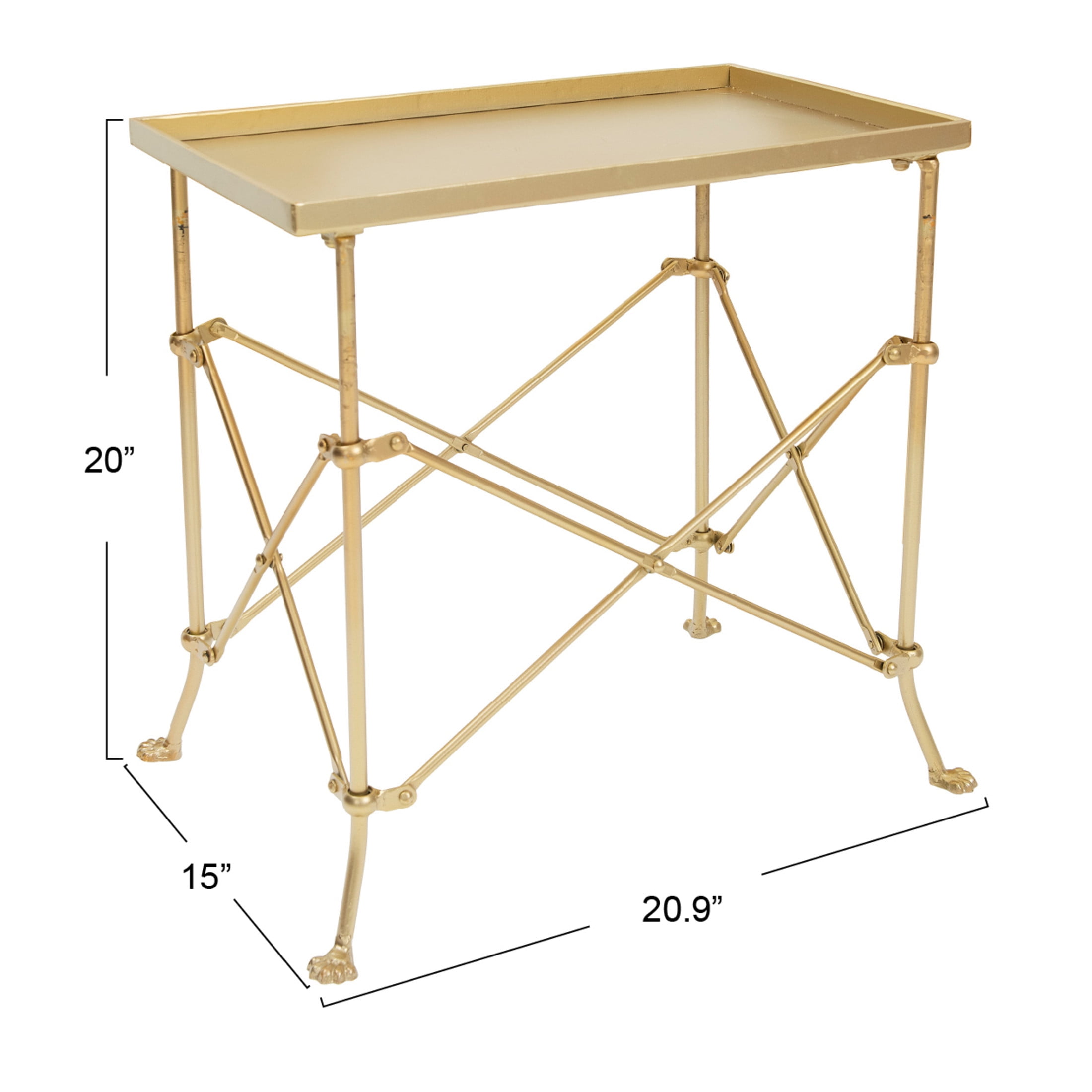 Creative Co-Op Vintage Rectangular Metal End Table with Claw Feet, Gold