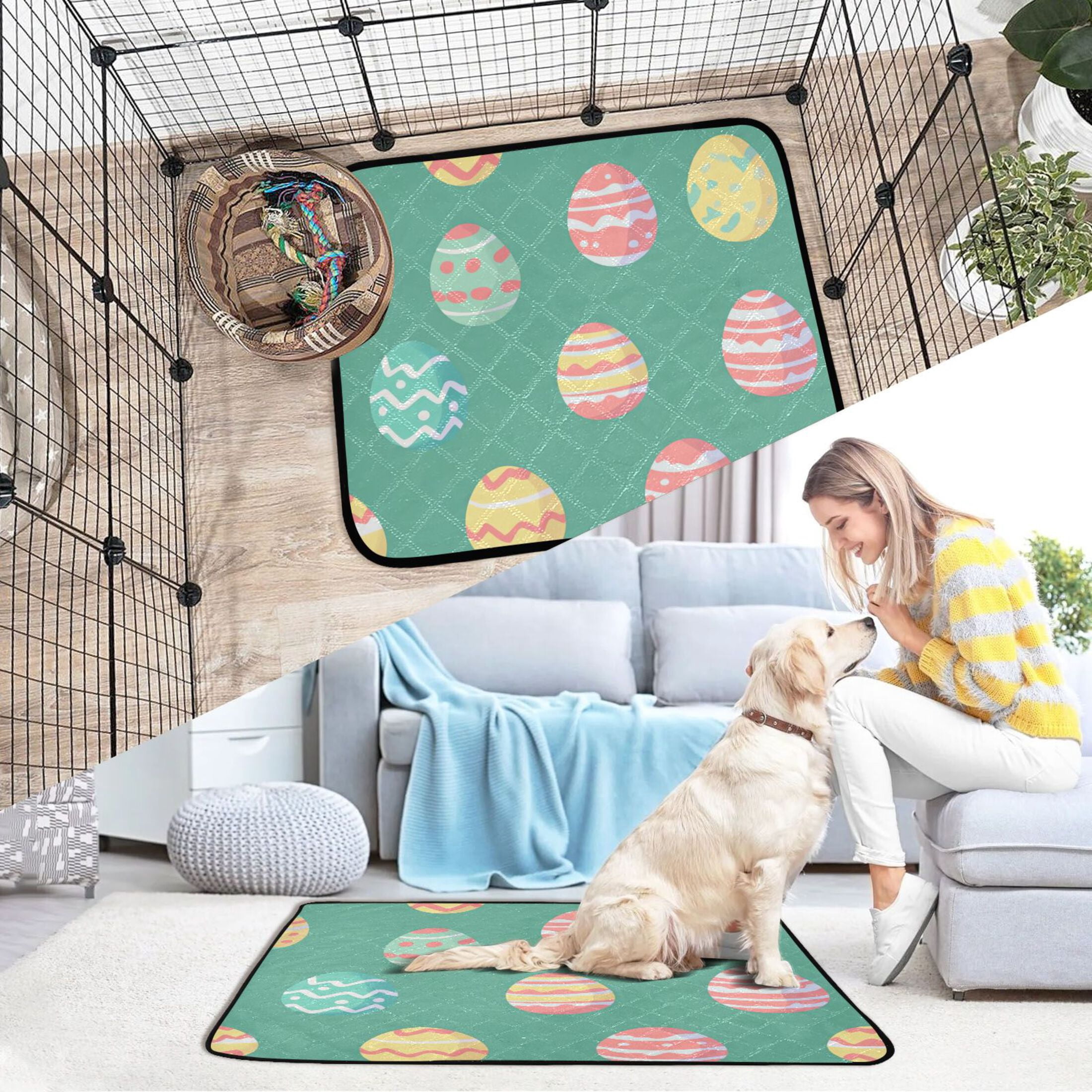 Qxltty A Pattern Of Colorful Easter Eggs Cat litter Pads Pet Set of 3 Diaper Mats Center Anti-leakage Layer Absorbent Soft and Comfortable