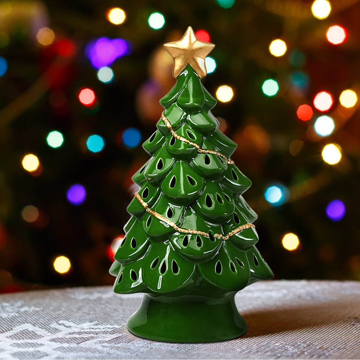 Gymax 11 Inch Artificial Christmas Tree Tabletop Luminous Ceramic Tree Green