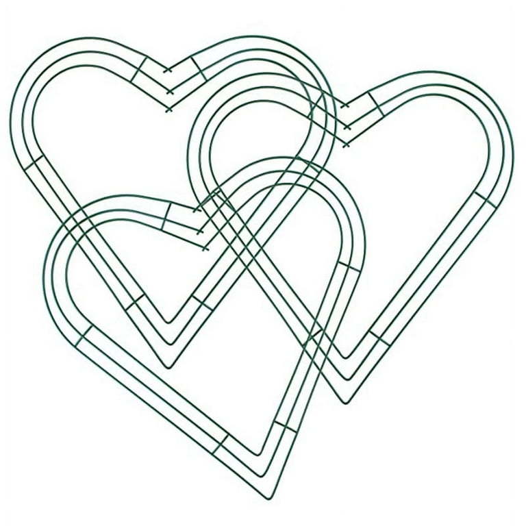 3 Pack Heart Metal Wreath 12 inch Heart-Shaped Wire Wreath Frame for Home Wedding Valentine's Day DIY Crafts, Green