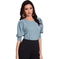 thumbnail image 1 of Blusa Casual de Manga abullonada para Mujer con Abertura en la Espalda Azul (Dusty Blue) M Azul (Dusty Blue) M Xishao ropa, 1 of 2