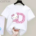thumbnail image 4 of Camiseta de algodón de manga corta con letras de Hello Kitty para niños, Top con estampado de dibujos animados, ropa para niñas, regalo de cumpleaños para bebés, A-Z de verano, 4 of 6
