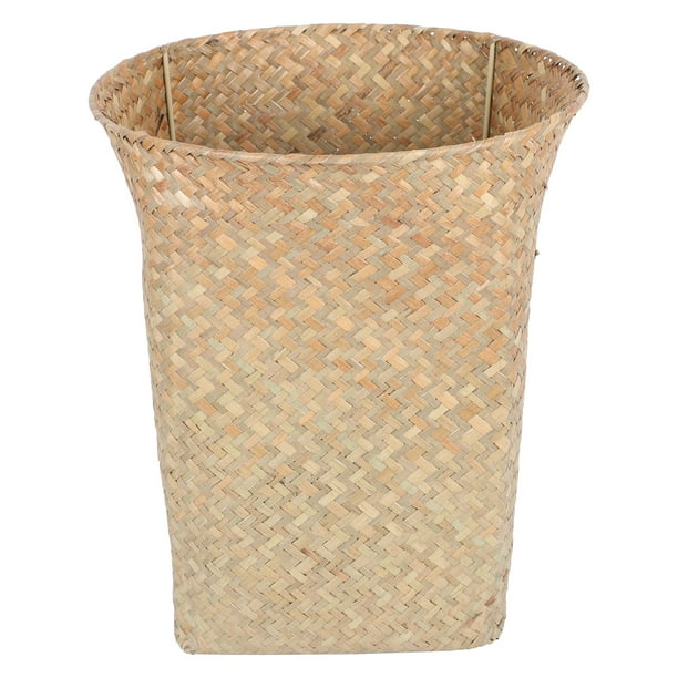 Basket Trash Can Waste Woven Storage Bin Rattan Wicker Garbage Rubbish