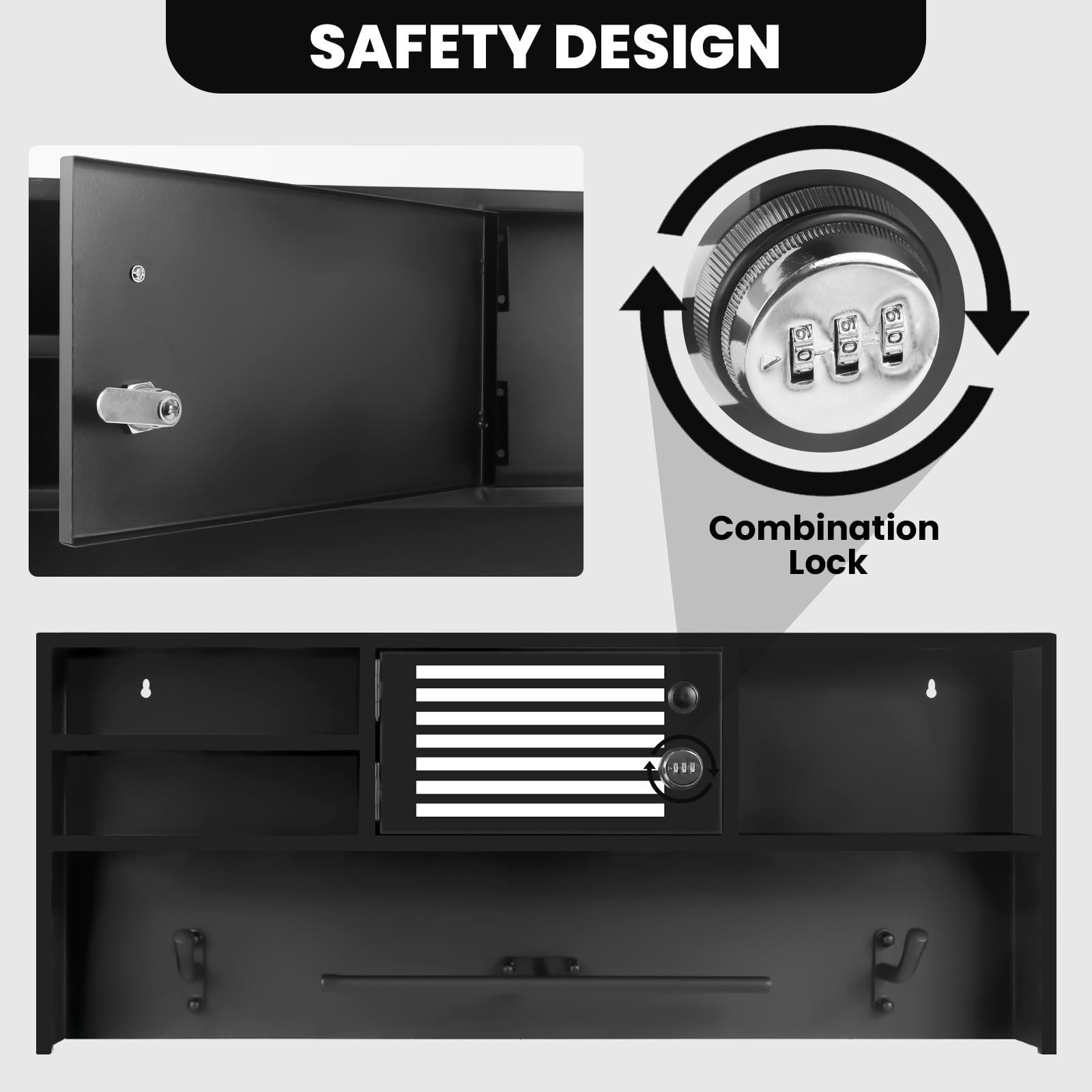 Wall Mounted Gun Safe, 35.5" Black Steel Security Cabinet with Combination Lock, Hidden Storage Rack for Home, Office, Gun Accessories