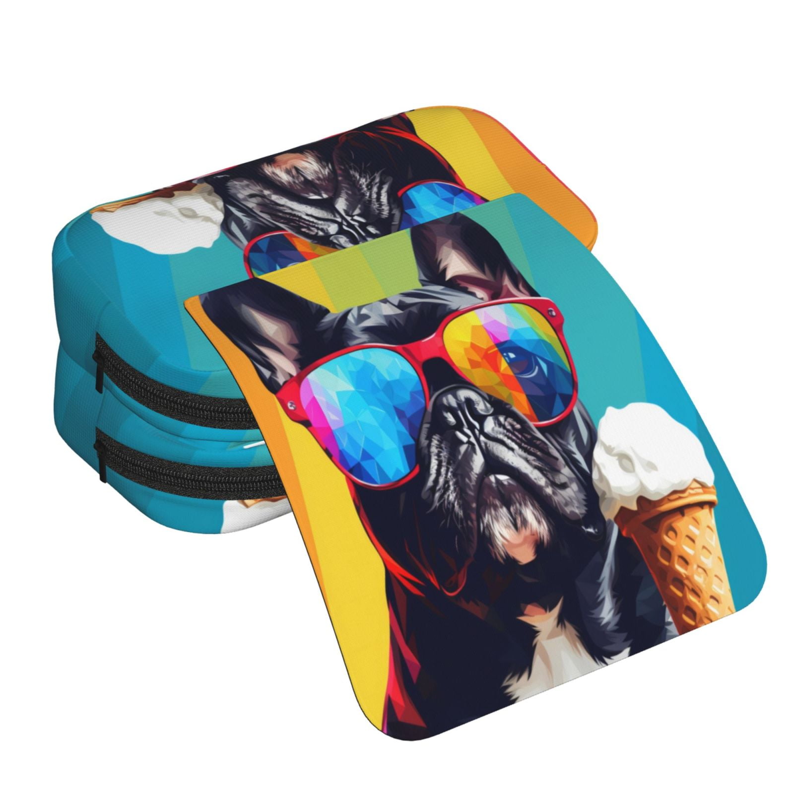 Rateoe Rainbow Bulldog Sunglasses Pattern Double Clamshell Pen Case, Storage Organizer with Two Zipper Compartments– Holds Up to 50 Pencils & Pens