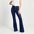 thumbnail image 4 of Yyeselk Women Flare Bell Jean Bottom Button Placket High Waist Jeans Vintage Stretch Wide Leg Bootcut Denim Trousers with Pockets Dark Blue L, 4 of 8