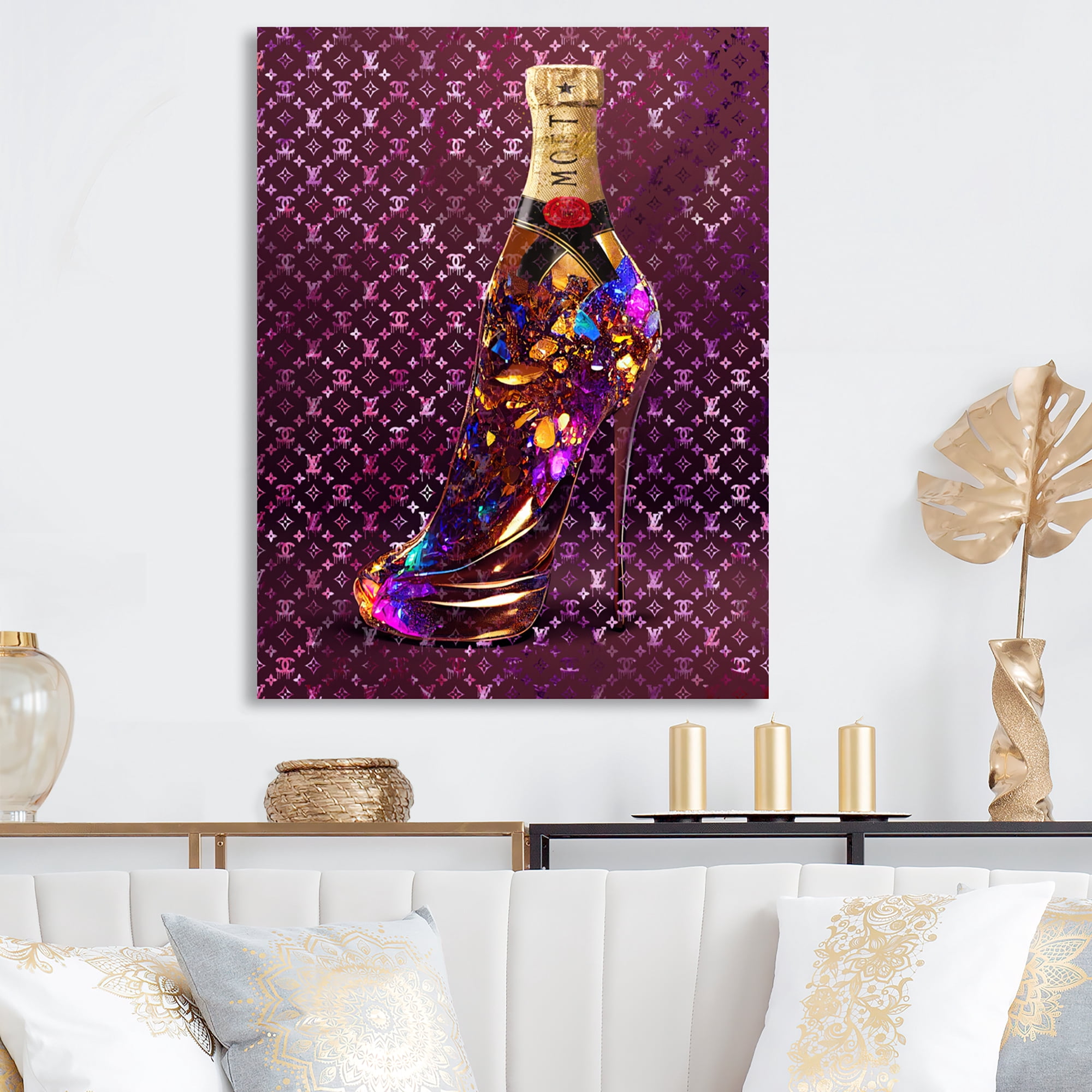 Designart Luxury Champagne And High Heel III Canvas Wall Art