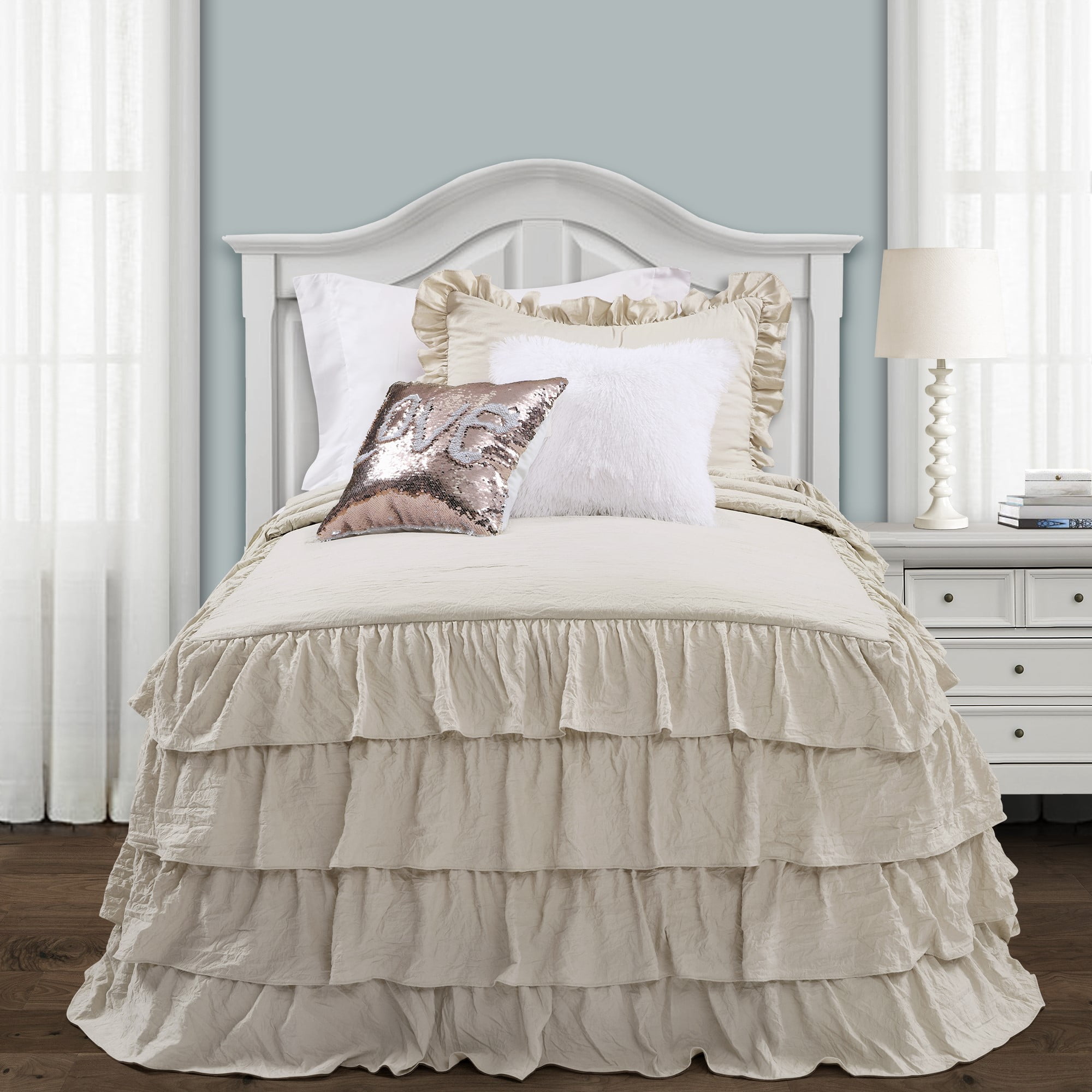 Allison Ruffle Skirt Twin XL 2Piece Bedspread Set, Multiple Colors