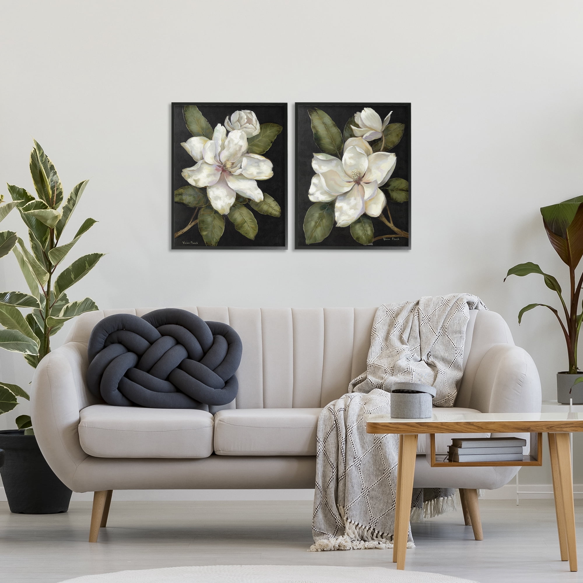 Stupell Industries Magnolia Buds & Blooms 2 Piece Black Framed Giclee Art Set, design by Nan