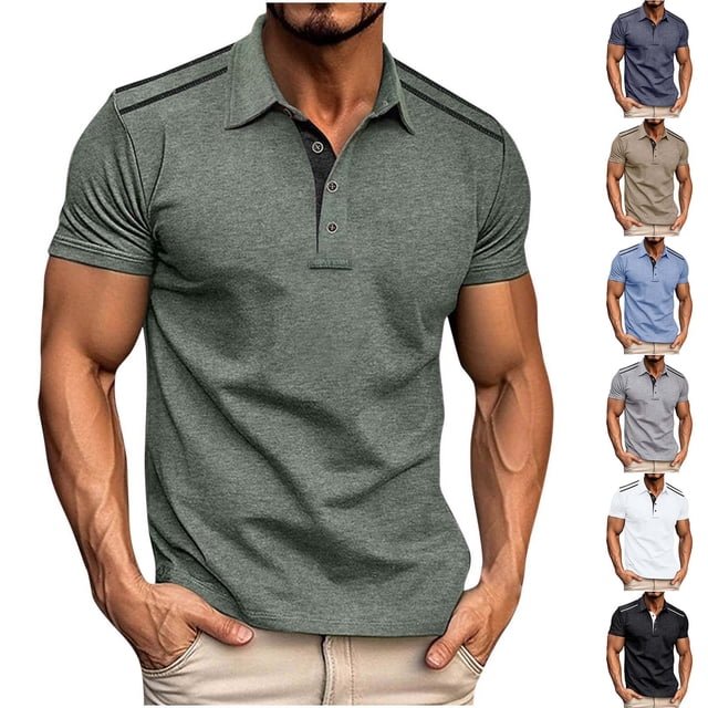 Fanxing Mens Golf Shirts Green Lightweight Basic Button Mucle T-Shirt Golf Tee Tops XXL