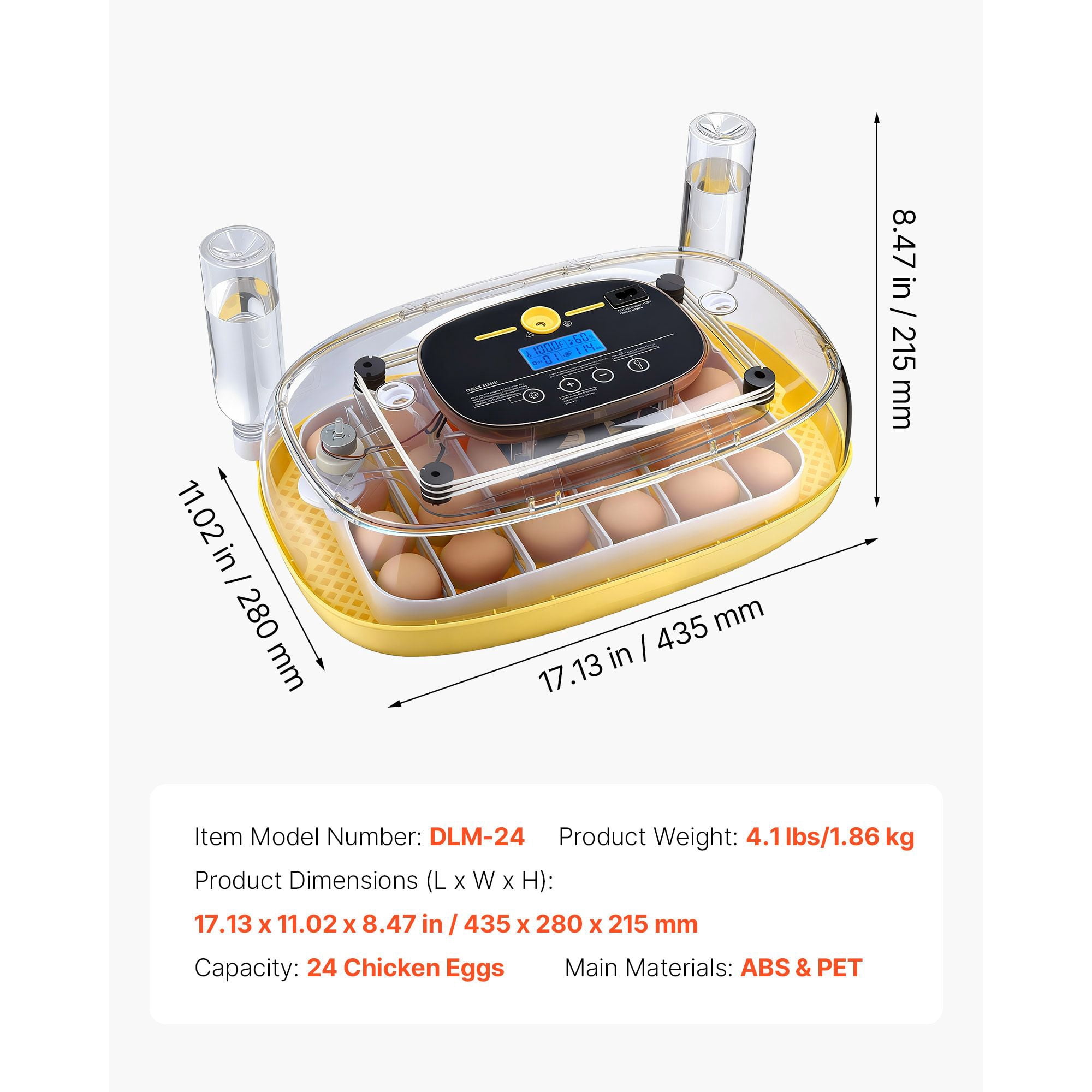 Egg Incubator 24 Eggs Automatic Turner with LED Candler for Hatching Chicks Ducks Quail