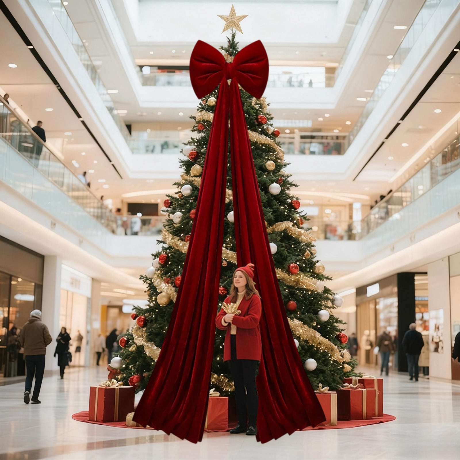 Deeceymbur Large Wine Red Velvet Bow for Christmas Tree Decoration Window Display Holiday Pendant