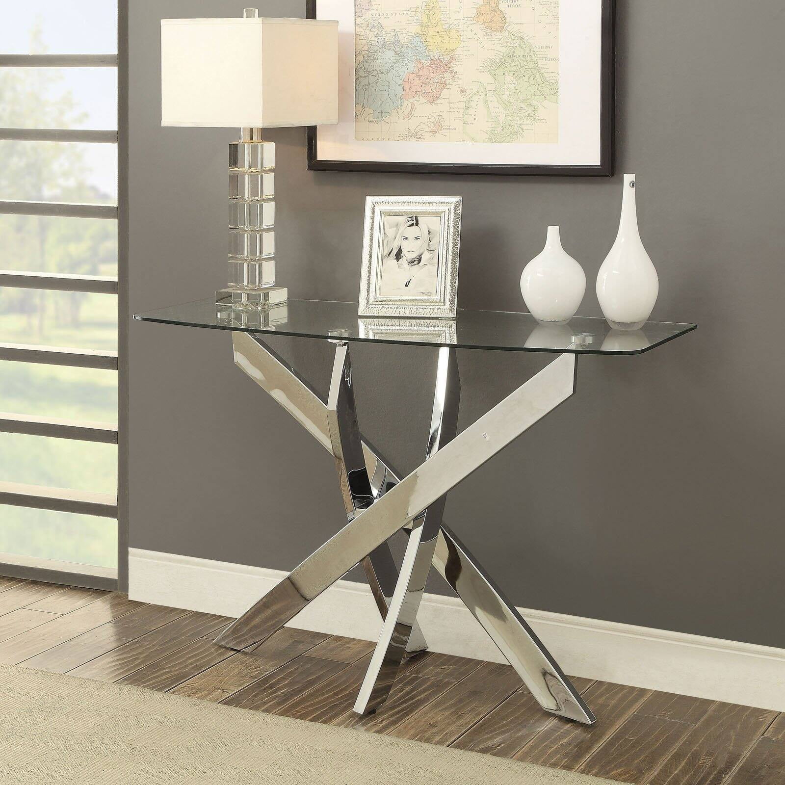 Furniture of America Myron Contemporary Style Chrome Base Sofa Table ...