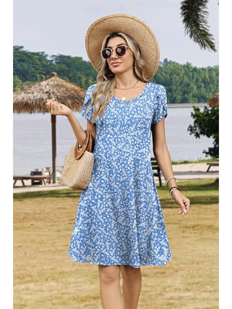 swing a line dress Zeagoo Womens Summer A-Line with Pockets Mini Short Sleeve Dresses Flowy Beach Dress Vacation Travel Functional side pockets add Talla:12M SL50-8-3-24 Bachelorette Outfit Ideas: What