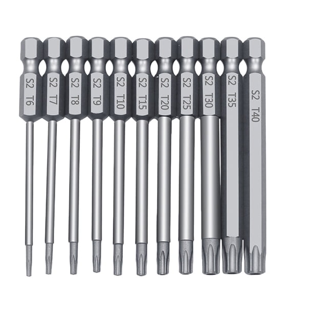 11 puntas de destornillador eléctrico de 1/4 de pulgada y 100 mm con revestimiento de ciruela maciza, cabeza T6, T7, T8, T9, T10, T15, T20, T25, T27, T30 y T40