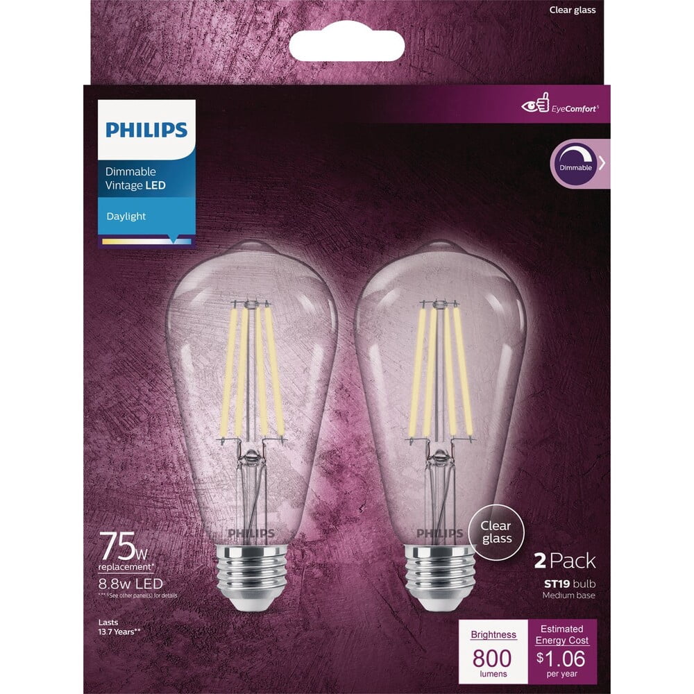 Philips Vintage LED Bulb ST19 Dimmable - 75W Equivalent, Warm White - 2 Pack