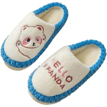 

PIKADINGNIS Women Men Cute Panda Animal Fluffy Fur House Shoes Memory Foam Warm Soft Anti-skip Slippers Indoor