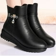 thumbnail image 5 of Bnwani Women Boots Footwear Winter Toe Zipper Chunky Ankle Fleece 0 Boot Black Size 6, 5 of 9