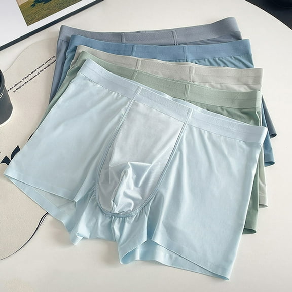tasrioml Men Boxer Underwear Mid-rise Solid Color Ice Silk Shorts Briefs Ultra Thin Breathable Seamless Summer Panties