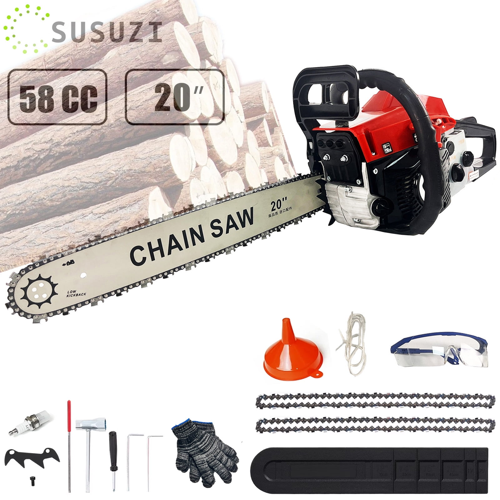 SUSUZI 20-inch Gas Chainsaw, 58CC 4-Stroke Engine, Auto Oiling
