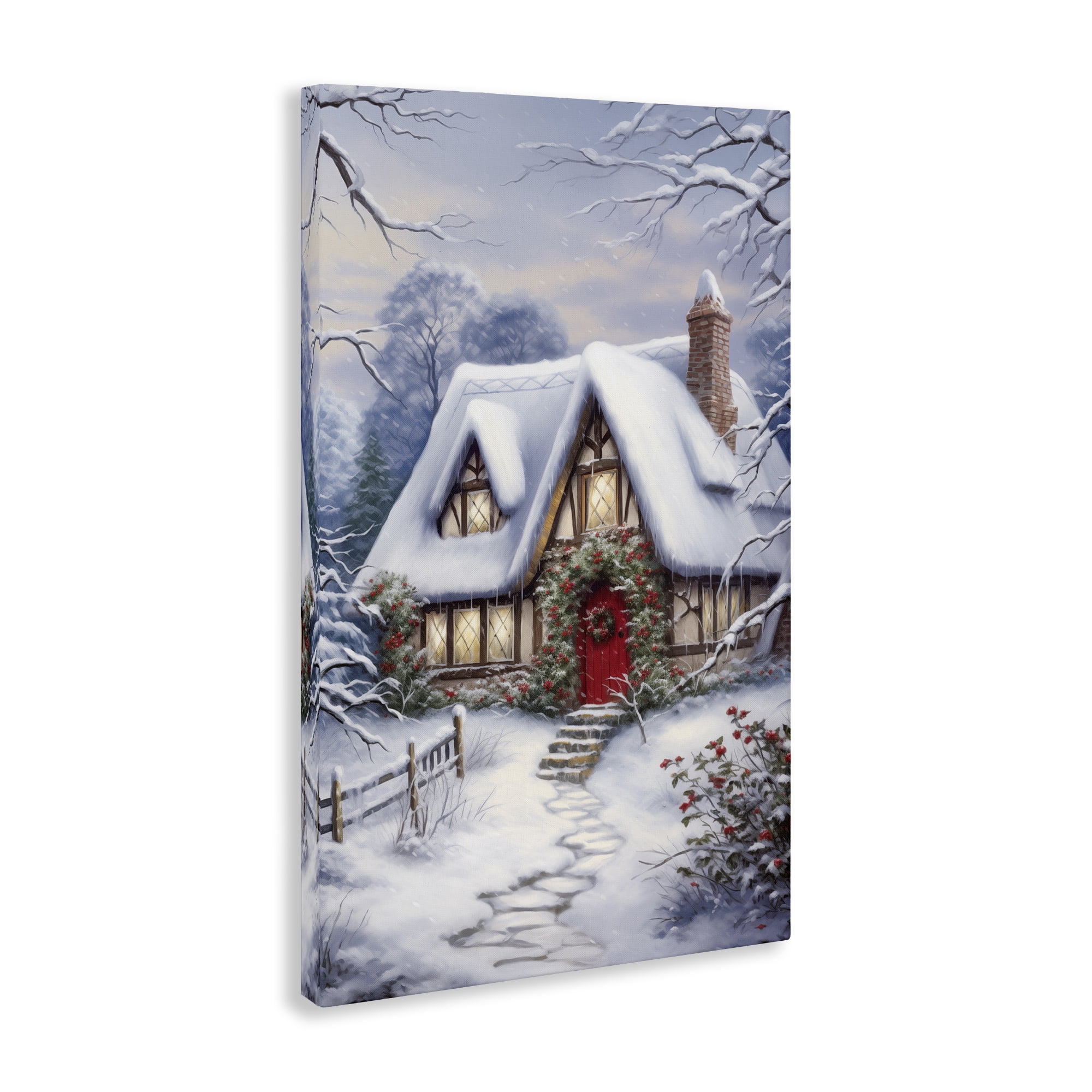 Stupell Industries Niveous Winter Cottage Holiday Painting Wrapped Canvas Art Print Wall Art, 30 x 45
