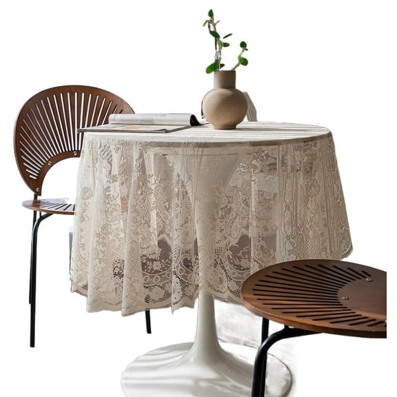 Lace Tablecloth Embroidered Elegant Floral Patterns Table Cloth Round Overlay Table Cover for Wedding Party Holiday Long Dinner Home Decor