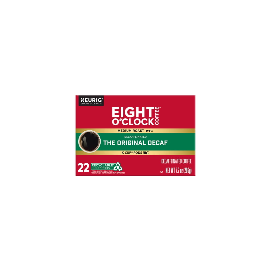 Eight O'Clock Original Decaf, Medium Roast Coffee, Keurig K-Cup Single Serve Coffee Pods, 22 Count