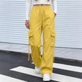thumbnail image 5 of Cargo Pants Women Baggy Y2k Streetwear Wide Leg Pants with Pockets High Waist Drawstring Goth Yellow S, 5 of 5