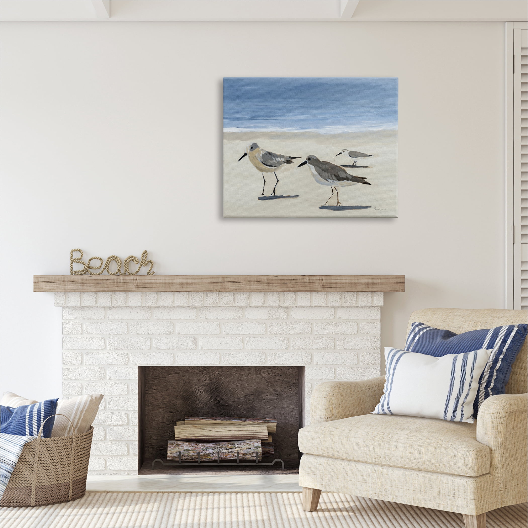 Stupell Industries Sandpipers on Shore Painting Animals & Insects Painting Gallery Wrapped Canvas Print Wall Art, 40 x 30