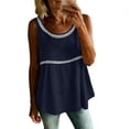 thumbnail image 5 of CYMMPU Women's Pleated Round Neck Sleeveless Blouse, Solid Color Casual Tank Top with Vertical Stitching, Lightweight Summer Shirt Navy XXL, 5 of 6