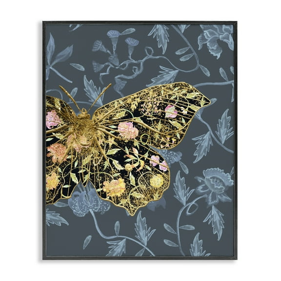 Stupell Industries Blue & Gold Butterfly Animals & Insects Painting Black Framed Art Print Wall Art, 11 x 14