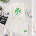 thumbnail image 6 of Girls St. Patrick's Day 2 Piece Outfits Short Sleeve Shamrock Graphic Round Neck T-Shirt and Shorts Sets for Kids White 12-13Years, 6 of 6