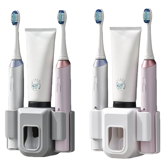 2PCS Electric Toothbrush Holder Couples Wall Mounted Holder With Automatic Toothpaste Dispenser