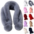 thumbnail image 1 of Thickened Wide Plush Ball Noble Thermal Scarf Female Autumn Winter Solid Faux Fur Scarf Wrap,Red, 1 of 8
