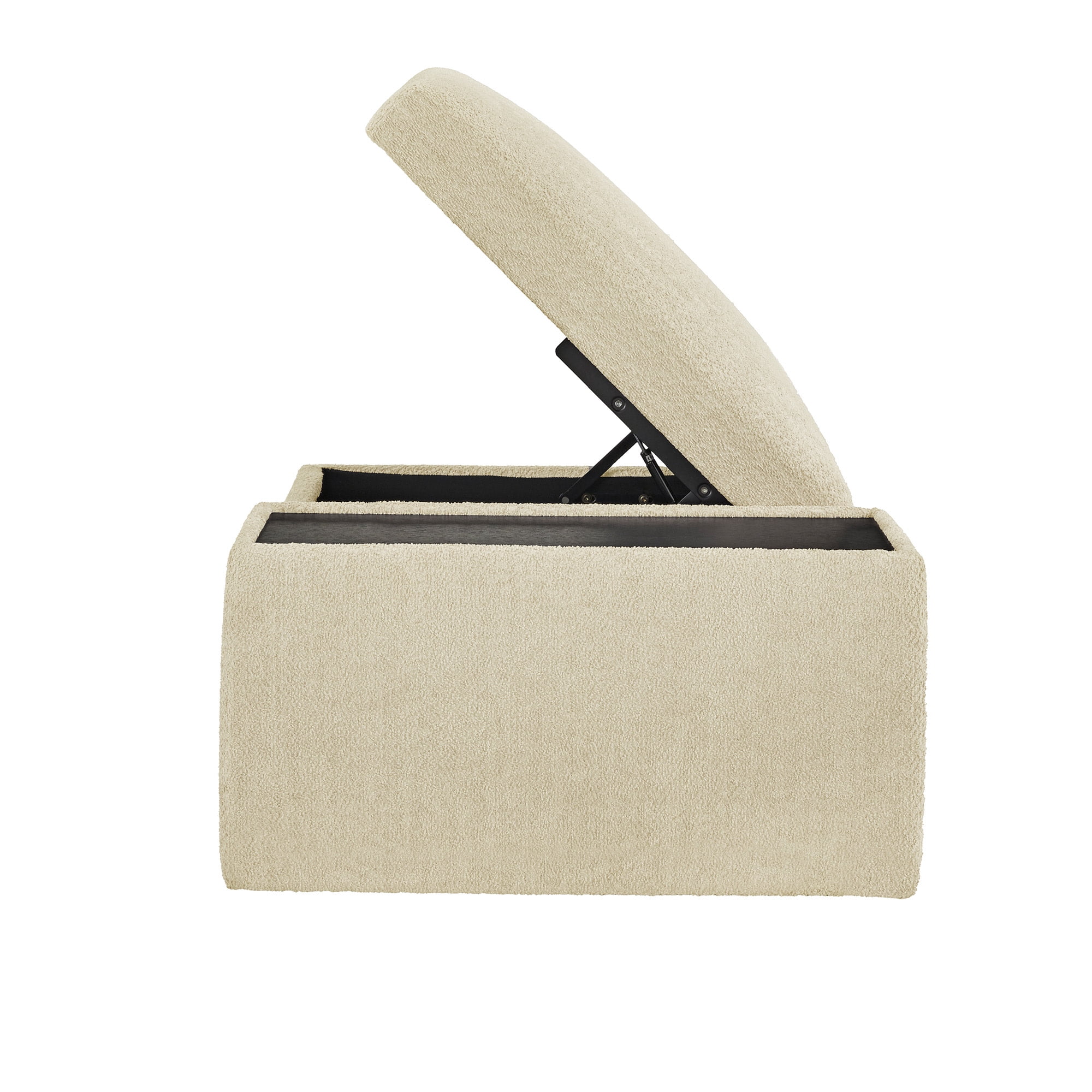 Weston Home Boucle Fabric Storage Ottoman with Side Table and Casters in Ivory
