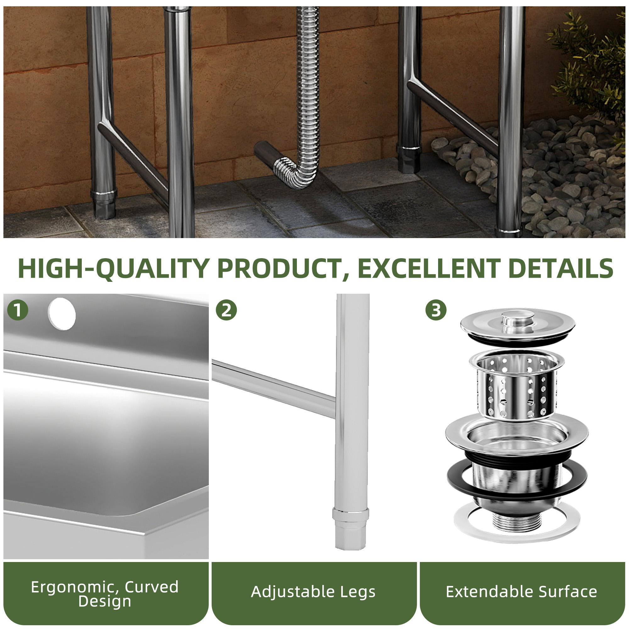 Uforic Stainless Steel Utility Sink, Single Bowl NSF Commercial Sink for Restaurant Laundry Bathroom Garage
