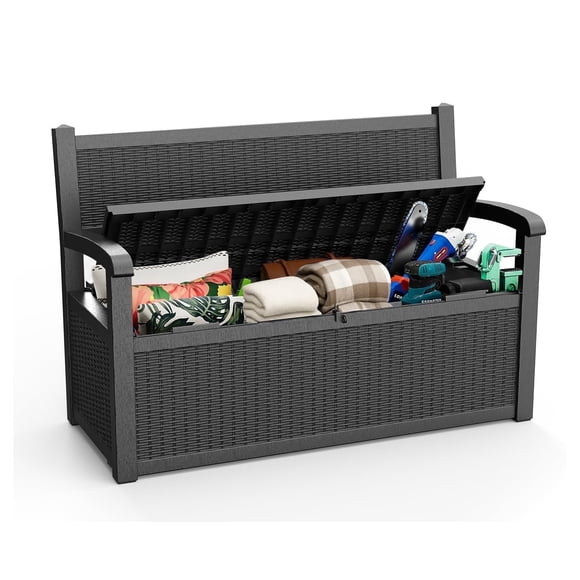 FICARTS Banc de Rangement Extérieur en Résine de 80 Gallons - Étanche, Capacité de 550 Lb, pour Cour et Piscine, Noir