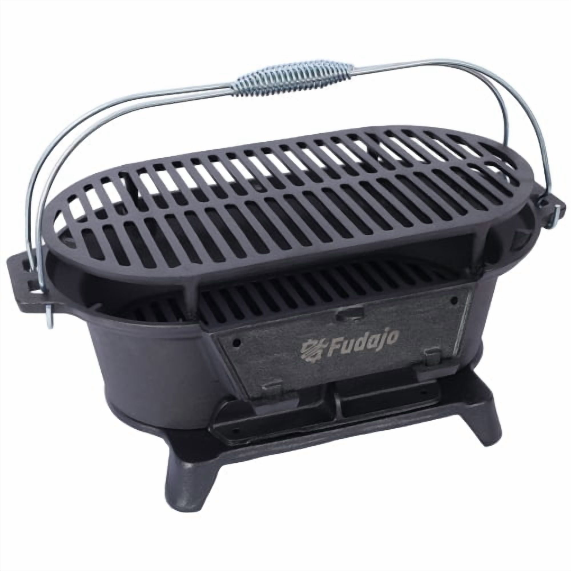 Oval Cast Iron Charcoal Grill, Portable Tabletop Hibachi Grill with Enameled Surface, Small Camping & Tailgate Grill