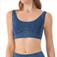 thumbnail image 3 of Chaleco Vaquero Ajustado y Corto para Mujer, Elástico, con Cuello Redondo, Tipo Jersey, Sujetador Deportivo, Camiseta Sin Mangas Azul Profundo M, 3 of 9