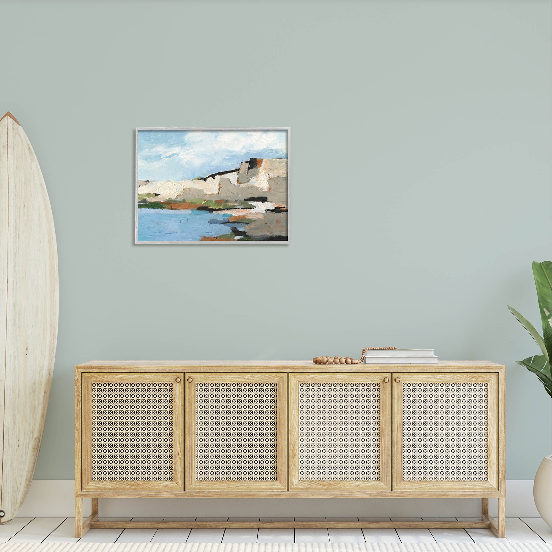 Seaside Cliff Abstract Landscape Landscape Painting Gray Framed Art Print Wall Art