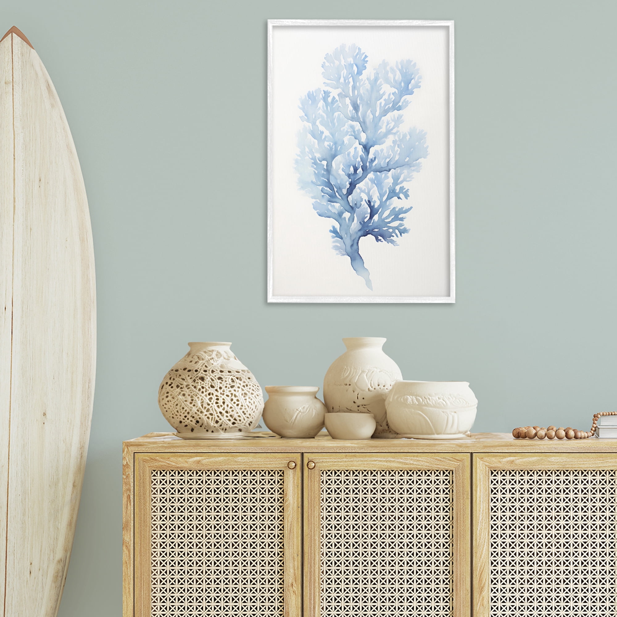 Stupell Industries Indigo Coral Shape Animals & Insects Painting White Framed Art Print Wall Art, 20 x 30